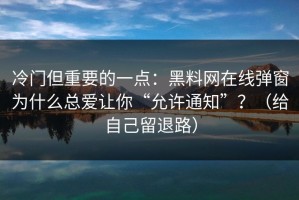 冷门但重要的一点：黑料网在线弹窗为什么总爱让你“允许通知”？（给自己留退路）